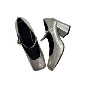 Augusta Metallic Mary Jane Pumps in Silver Leather